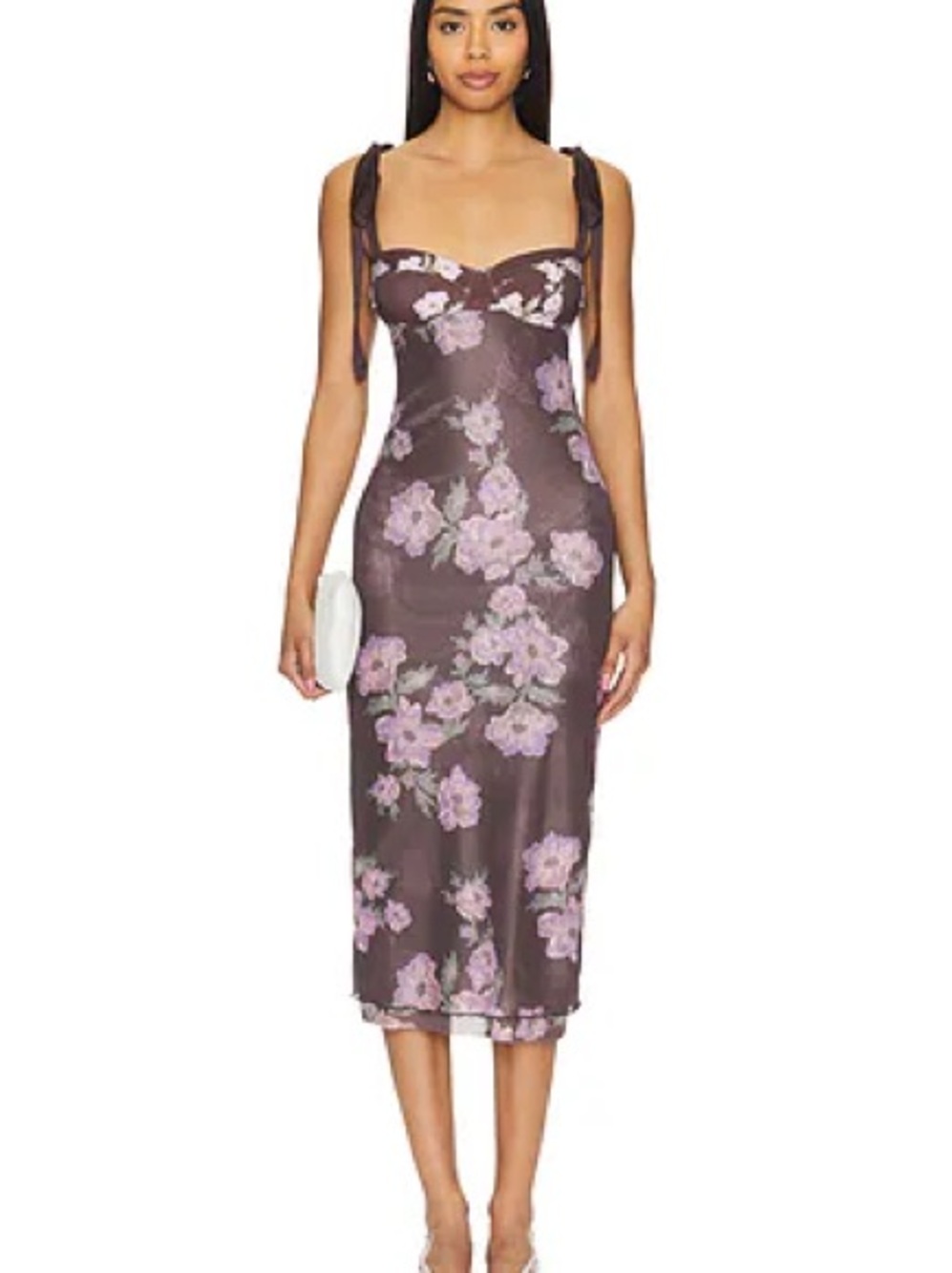 Free people chocolate floral Tie-Shoulder Midi slip dress